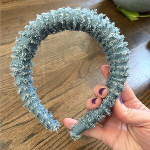 Denim Frayed Padded Headband - Light Blue